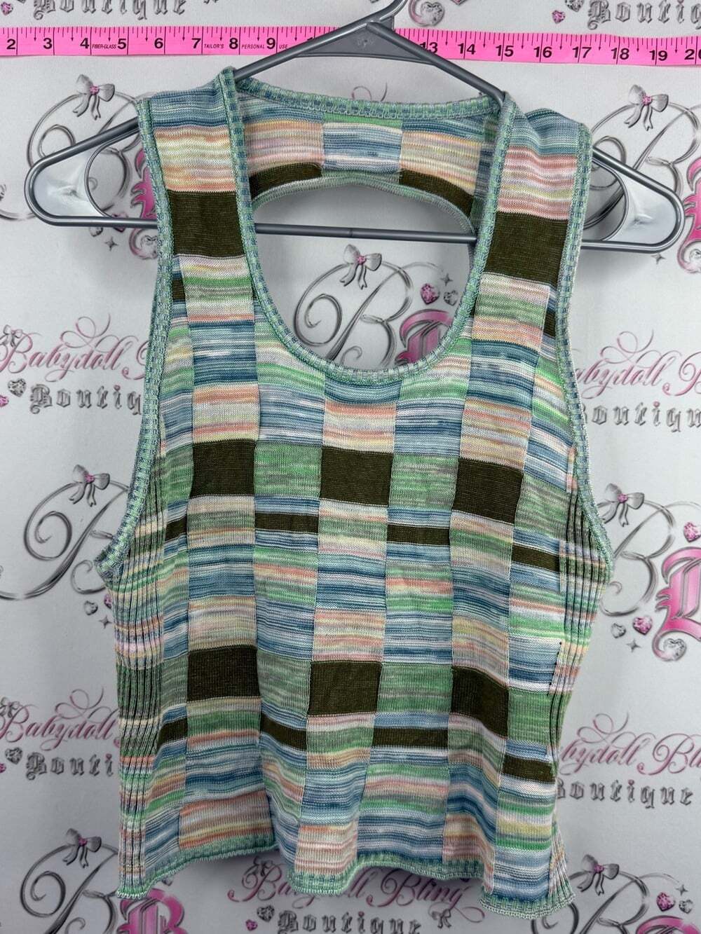 DAILY PRACTICE Patchwork Stripe Knit Tank Top in Green Multi